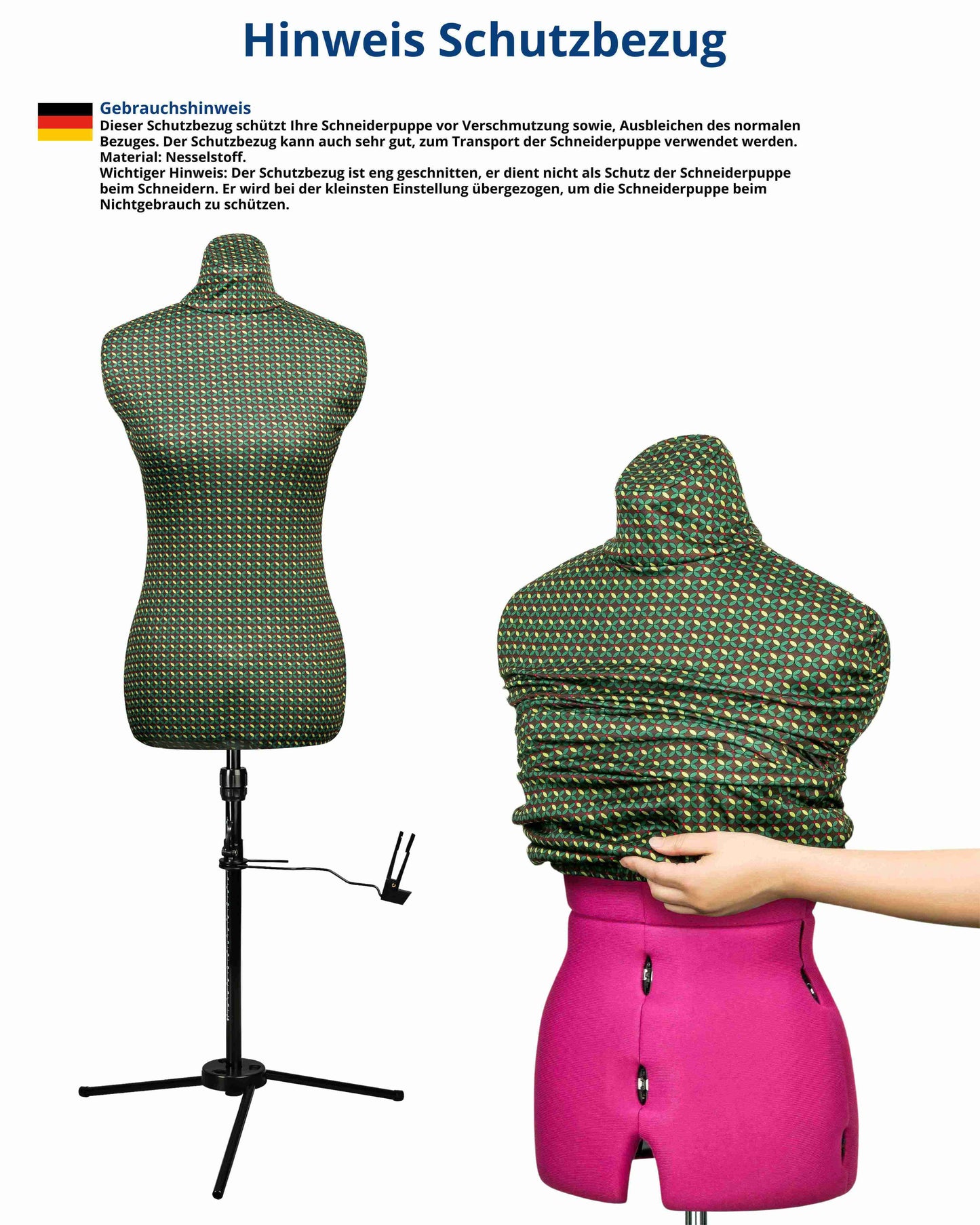 Schneiderpuppe verstellbar Dame | CELINE MULTI | Gr.S/36-44 | 8-teilig | 3-Bein Standfuß | Schutzbezug Retro | komplett einstellbar