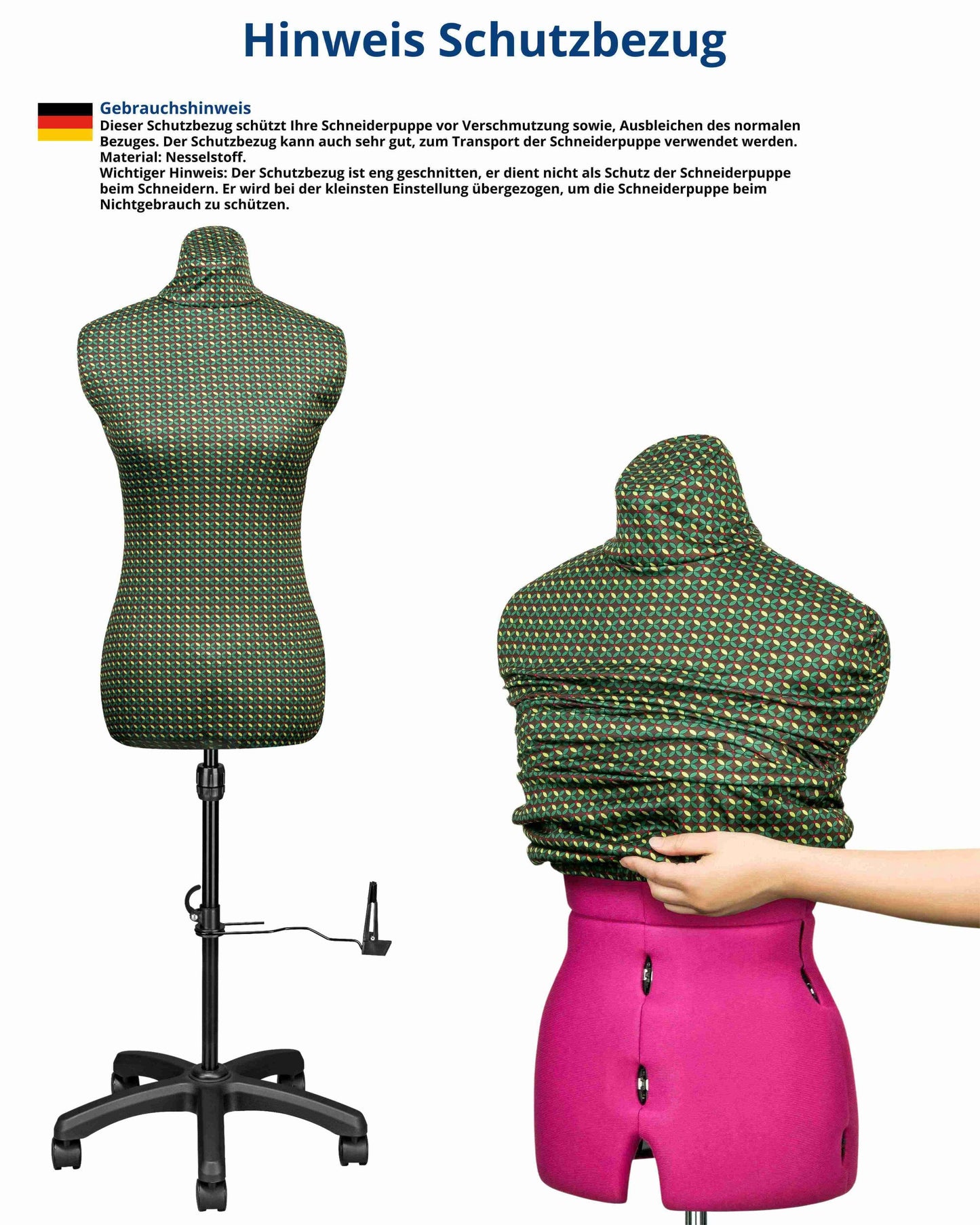 Schneiderpuppe verstellbar Dame | CELINE MULTI | Gr.M/42-50 | 8-teilig | 5-Bein Standfuß m. Rollen | Schutzbezug Retro | komplett einstellbar