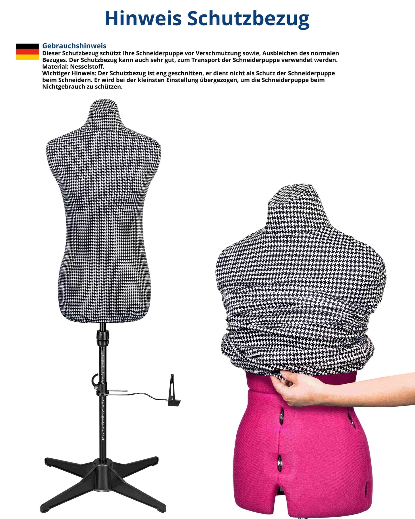Schneiderpuppe verstellbar Dame | CELINE MULTI | Gr.M/42-50 | 8-teilig | 4-Bein Standfuß | Schutzbezug S/W | komplett einstellbar