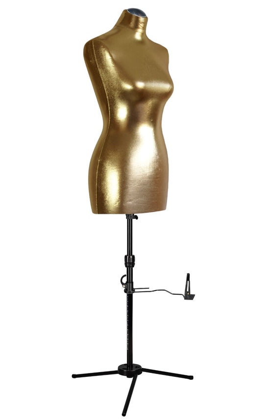 schneiderpuppe lena mit dreibein standfuß | Bezugfarbe Gold glänzend