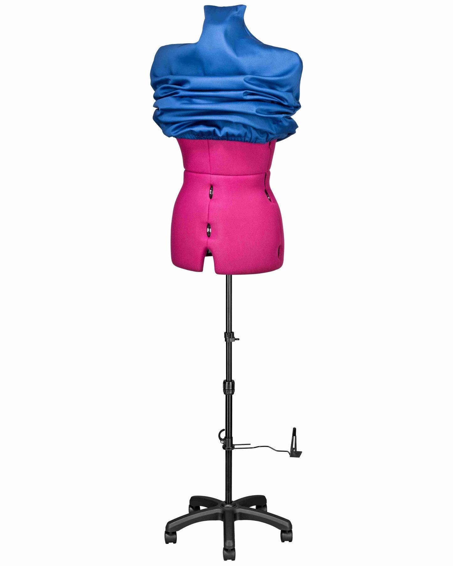 Schneiderpuppe verstellbar Dame | CELINE MULTI | Gr.S/36-44 | 8-teilig | 5-Bein Standfuß m. Rollen | Schutzbezug Blau | komplett einstellbar