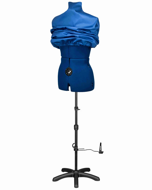 schneiderpuppe verstellbar MAJESTIQUE MULTI schneiderbüste Ansicht komplett vorne seitlich mit Schutzbezug Blau
