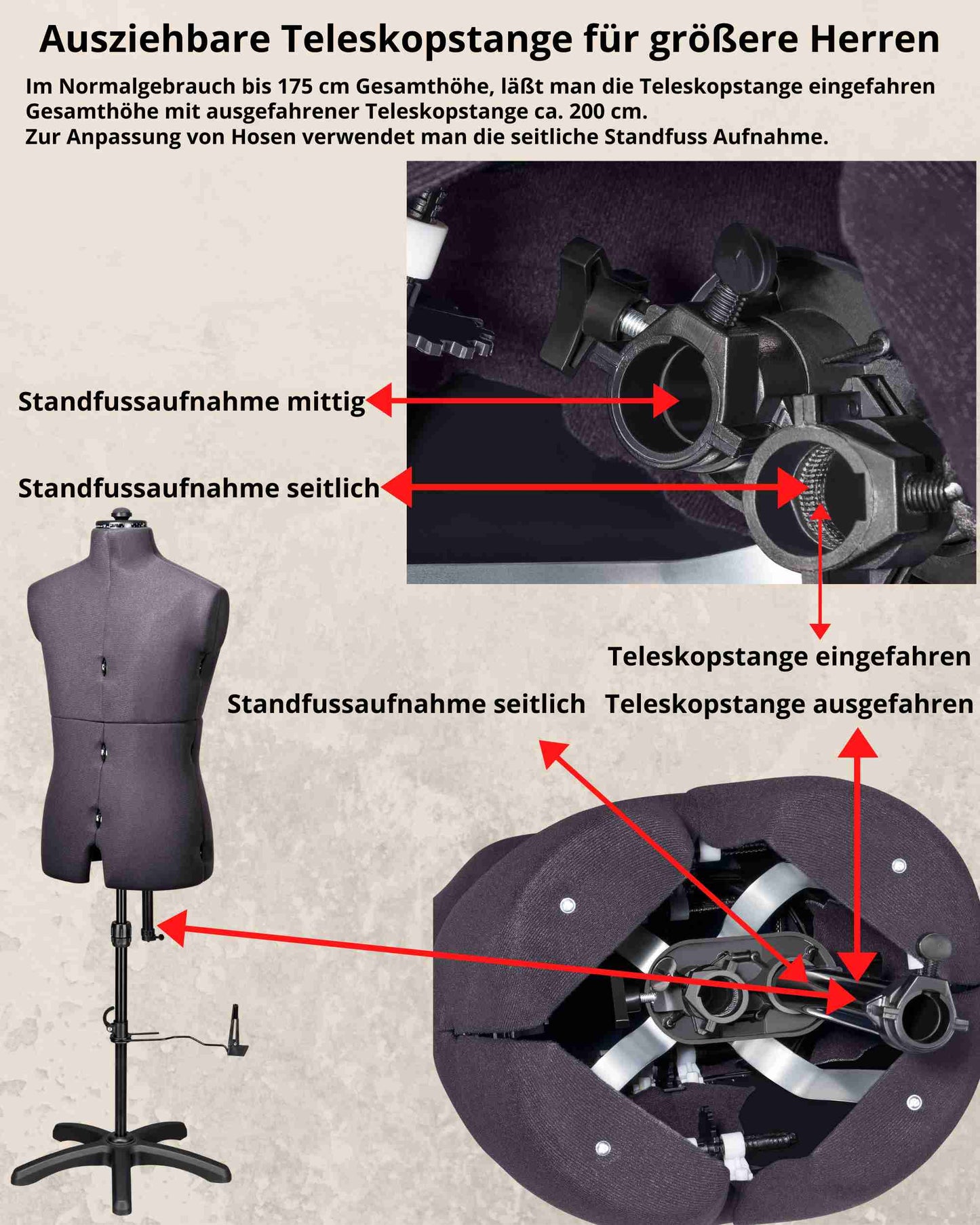 Hosen Schneiderpuppe verstellbar Herr | PAUL | Gr. 48-54 | 8-teilig | 5-Bein Standfuß | Hosen anziehbar | komplett einstellbar
