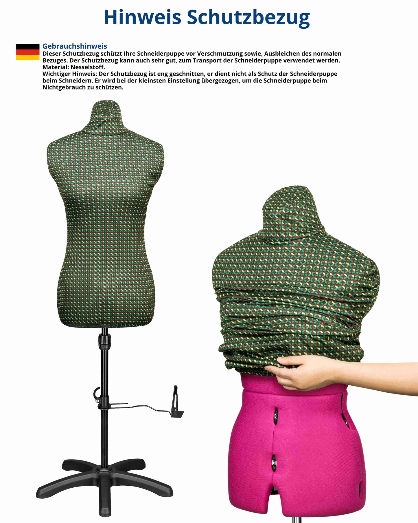 Schneiderpuppe verstellbar Dame | CELINE MULTI | Gr.L/48-54 | 8-teilig | 5-Bein Standfuß m. Rollen | Schutzbezug Retro | komplett einstellbar