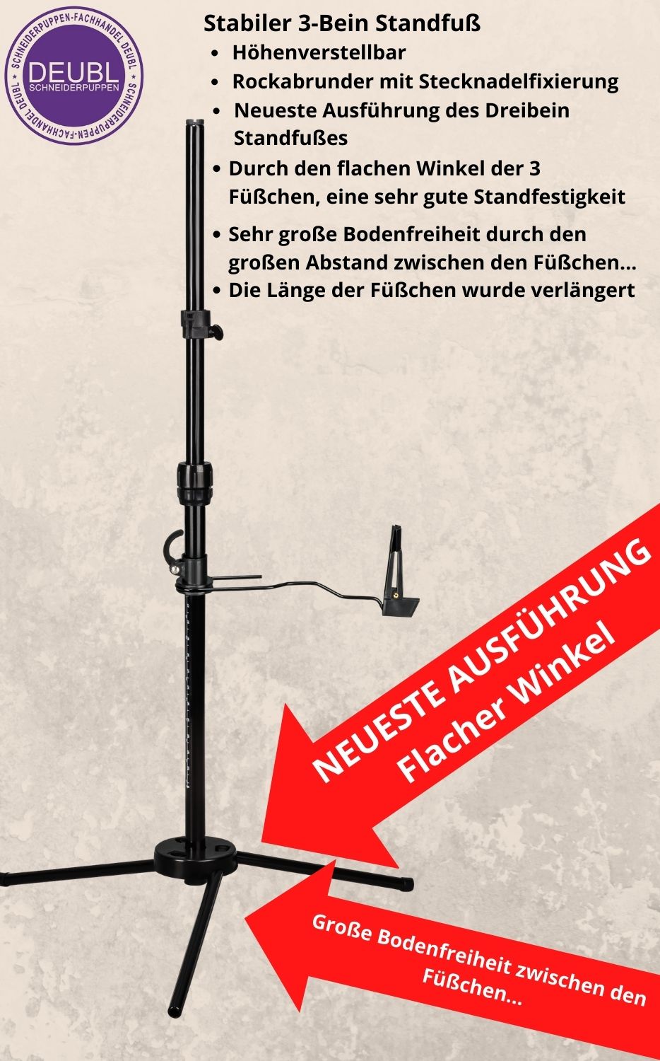 Puppenständer Mit Standfuß – Metall-/Holz-Dreibein Inkl. Halsabschluss, Perfekt Für Schneiderpuppen