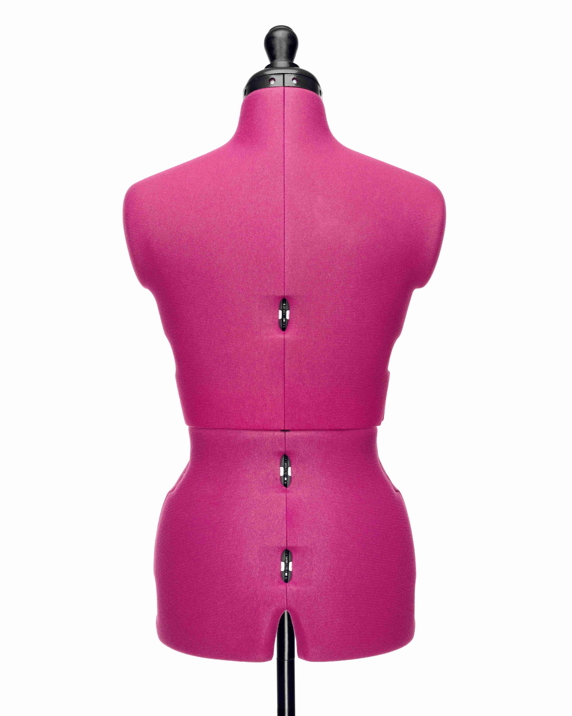 Ansicht Torso (Farbe Fuchsia) der CELINE MULTI, ohne 3-Bein Standfuß, von hinten Frontalansicht, Rückenlängenverstellung geschlossen