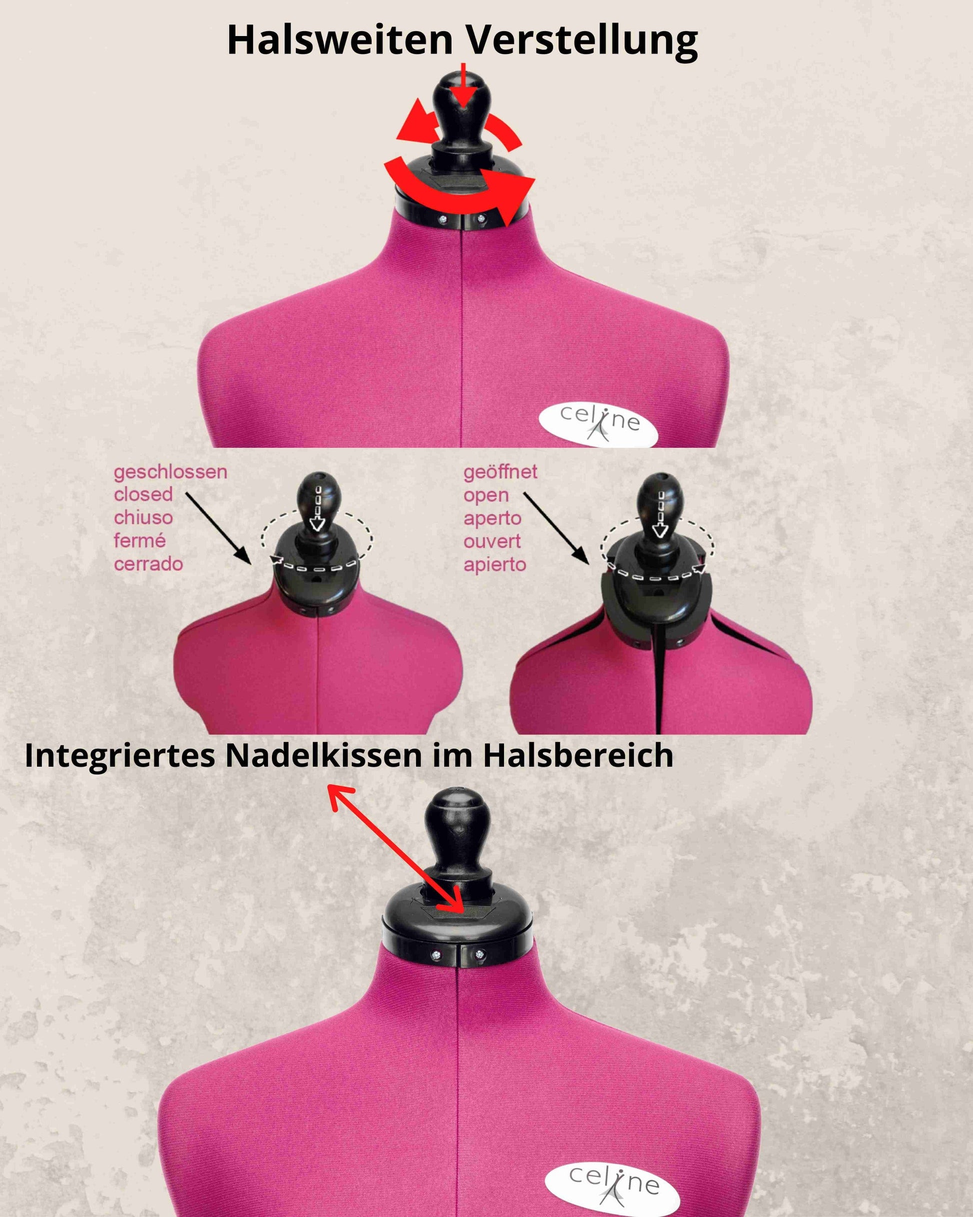 Beschreibung der Funktionsweise der Halsweitenverstellung der CELINE MULT