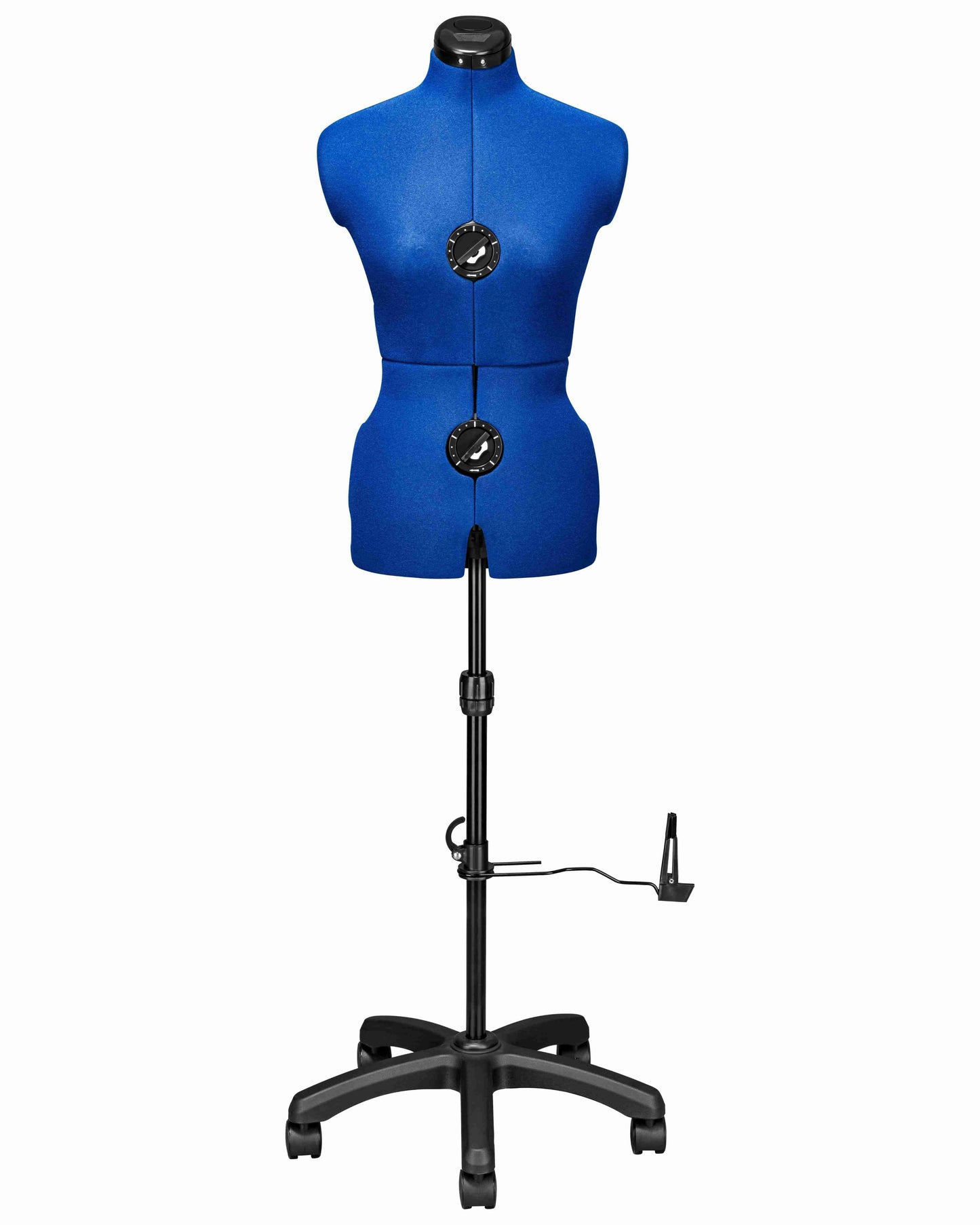 Schneiderpuppe verstellbar Dame | MAJESTIQUE MULTI | Gr.M/42-50 | 8-teilig | 5-Bein Standfuß m. Rollen | Schutzbezug Blau | komplett einstellbar