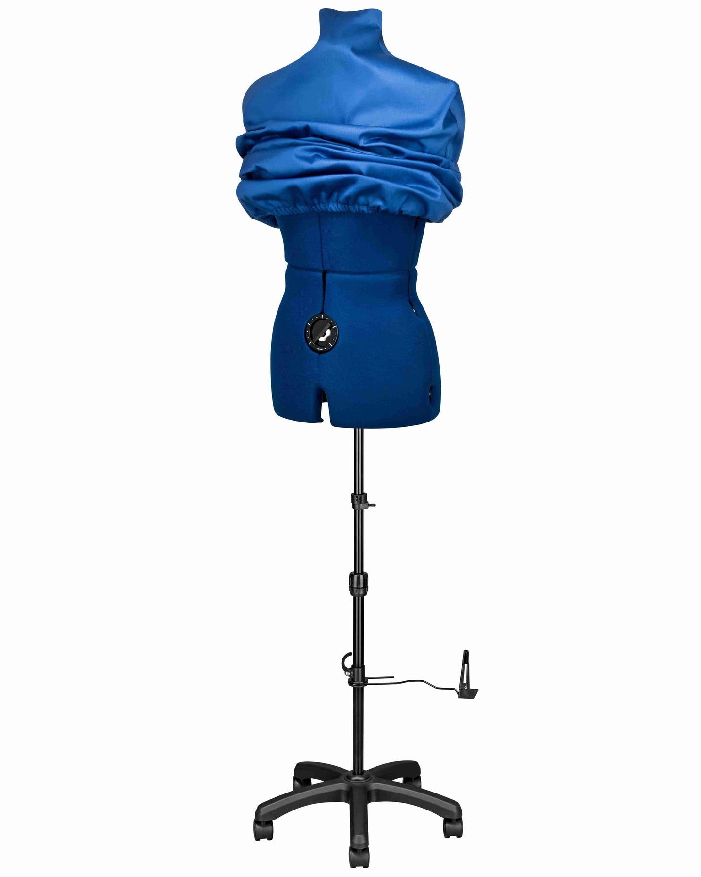 Schneiderpuppe verstellbar Dame | MAJESTIQUE MULTI | Gr.M/42-50 | 8-teilig | 5-Bein Standfuß m. Rollen | Schutzbezug Blau | komplett einstellbar