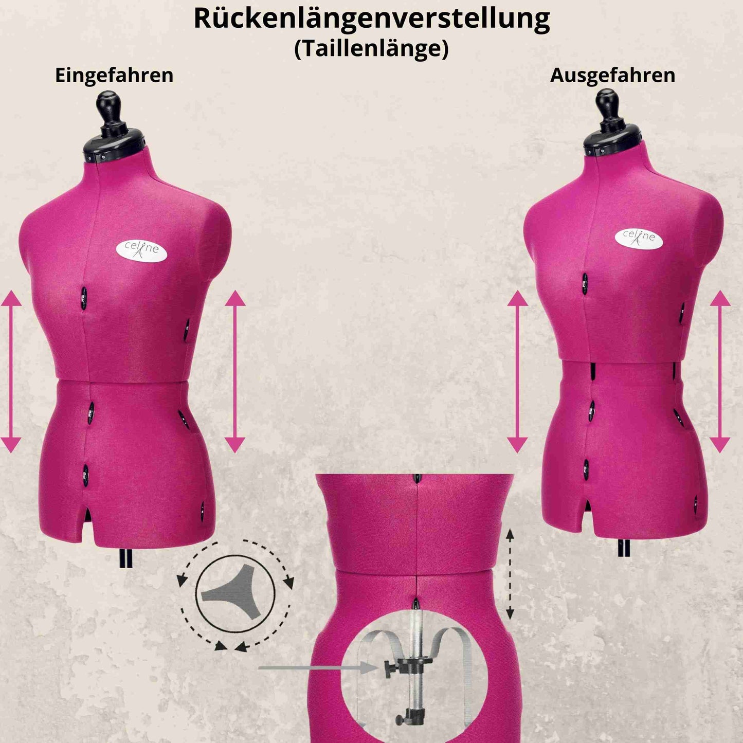 Schneiderpuppe verstellbar Dame | CELINE MULTI | Gr.M/42-50 | 8-teilig | 4-Bein Standfuß | komplett einstellbar